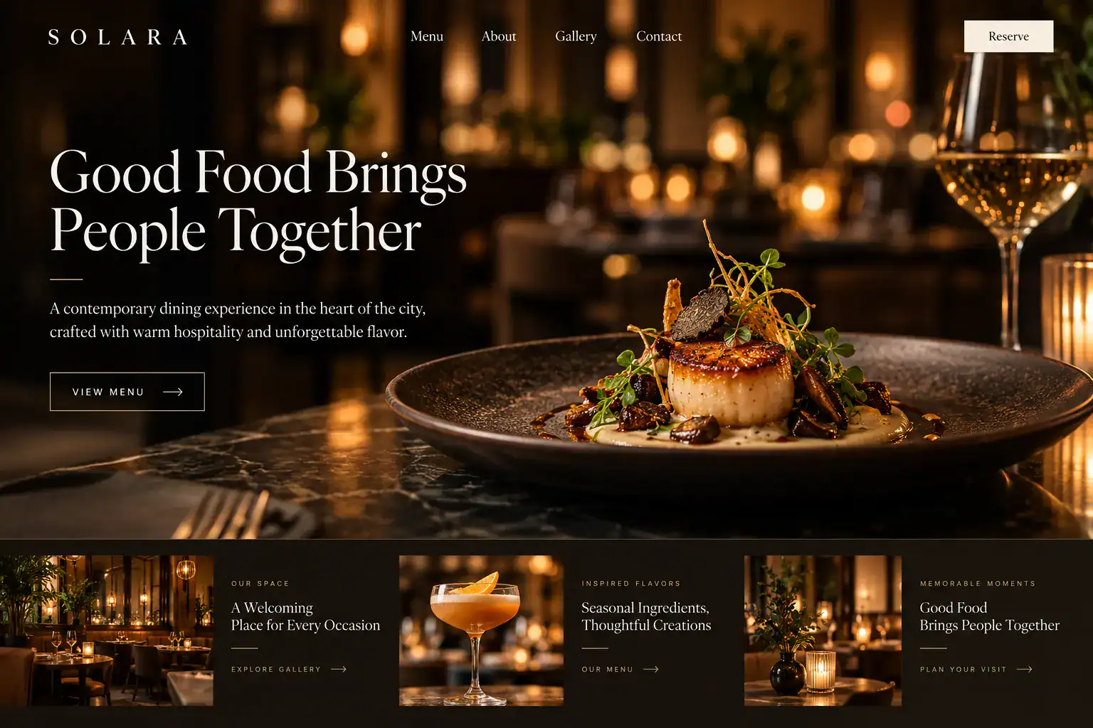 SOLARA hospitality restaurant website design concept