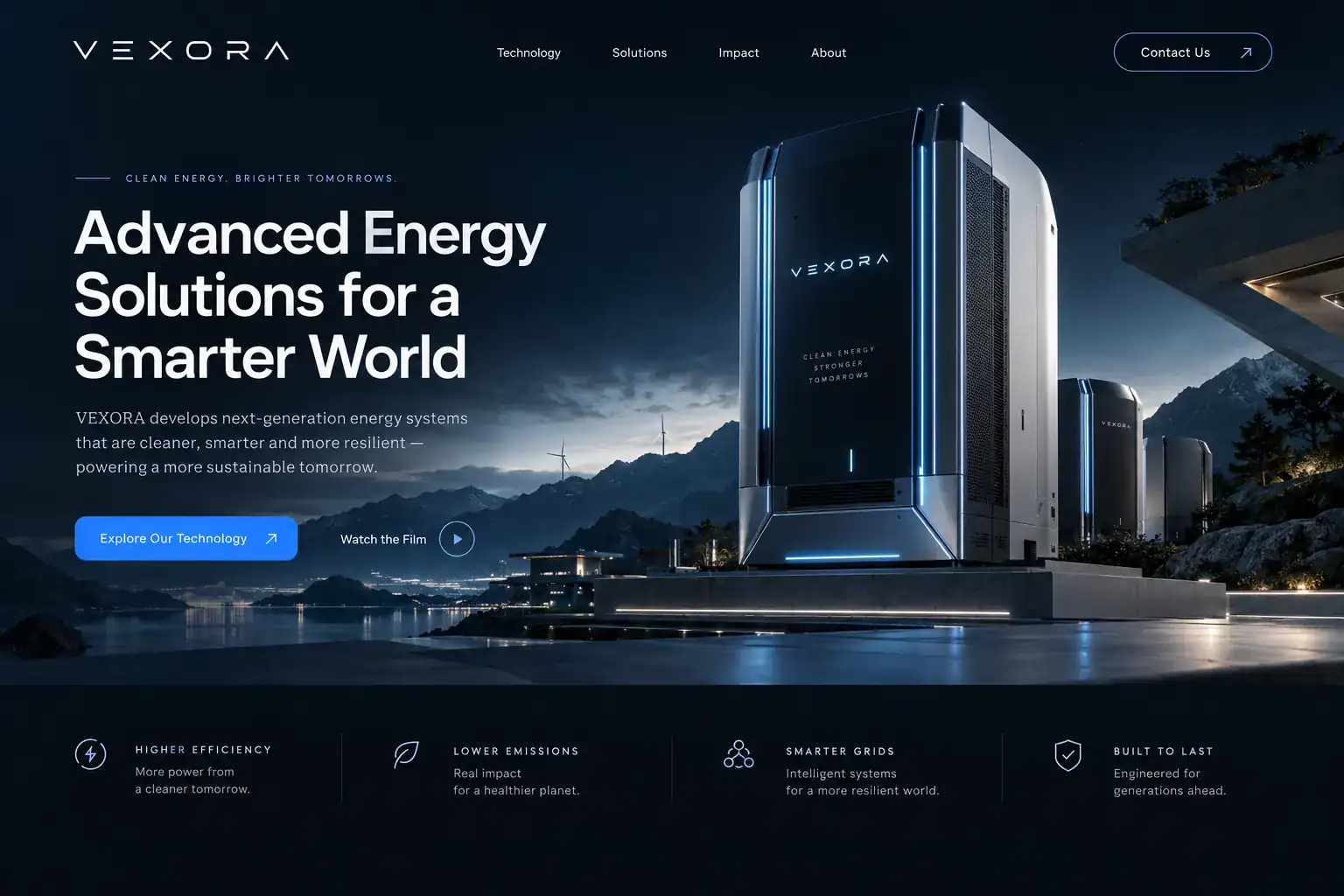 VEXORA technology website design concept